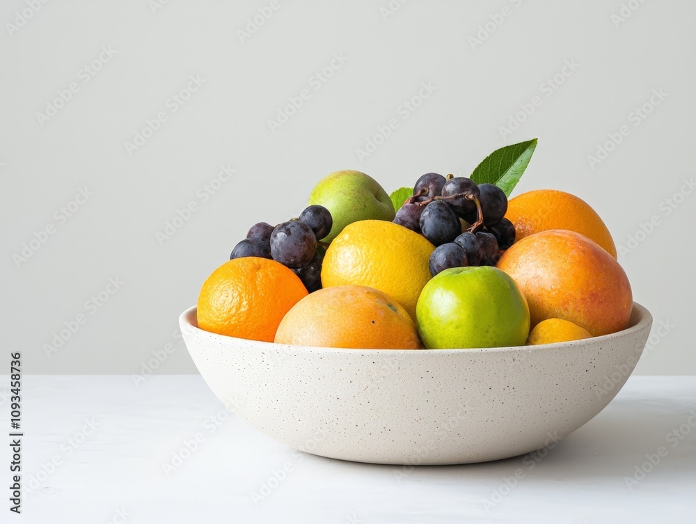 Fresh Fruit Bowl with Oranges, Grapes, Apples, and Mangoes - Healthy Eating Concept Fresh Fruit Bowl with Oranges, Grapes, Apples, and Mangoes - Healthy Eating Concept