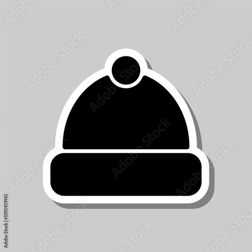 Winter hat simple icon vector. Flat design. Sticker with shadow on gray background