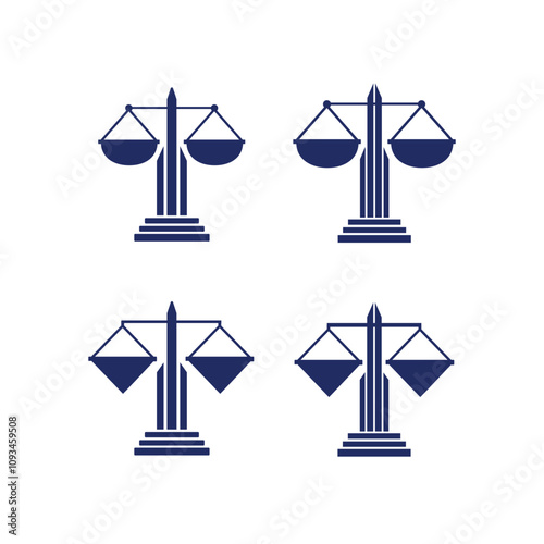 ice logo set with scales of justice, illustrations. Vector vintage attorney, advocate labels, juridical firm badge. Attorney Law Scales Justice Lawyer Firm Pillar