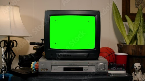 1990's TV Slow Push In Green Screen
