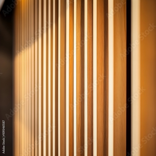 Textured Wooden Wall with Vertical Stripes and Warm Natural Light Creating an Inviting and Modern Atmosphere for Design and Decoration Applications