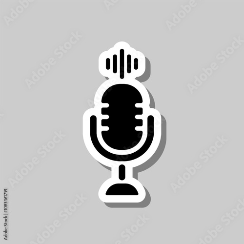 Microphone vector, simple icon. Flat design. Sticker with shadow on gray background