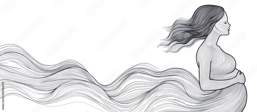 Serene Motherhood: A Line Art Illustration of a Pregnant Woman Serene Motherhood: A Line Art Illustration of a Pregnant Woman