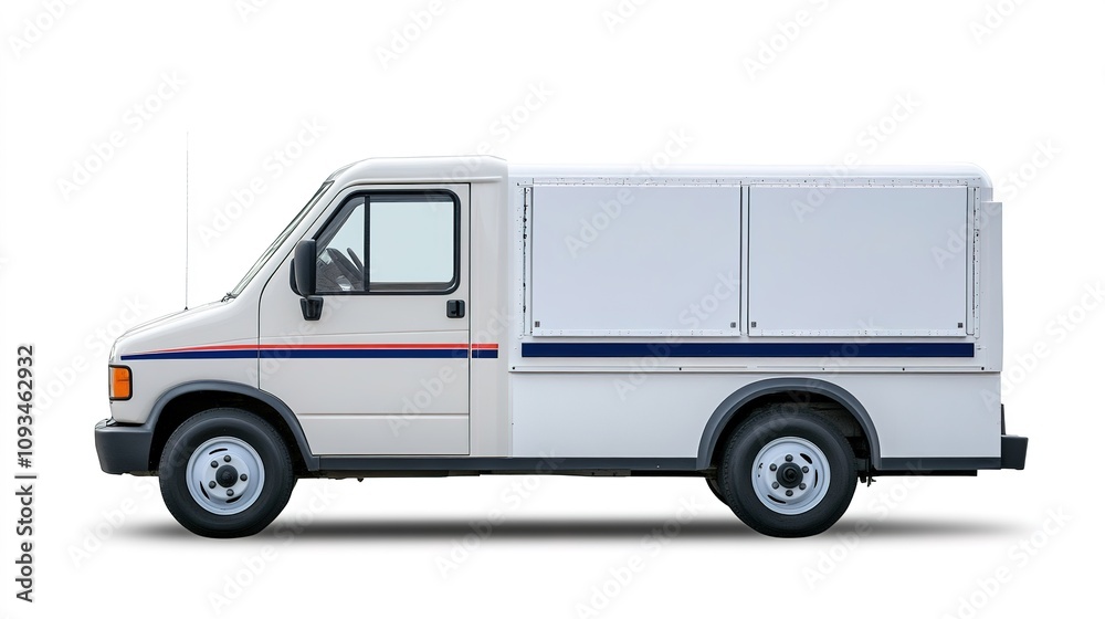Side view of white delivery van isolated on white Side view of white delivery van isolated on white