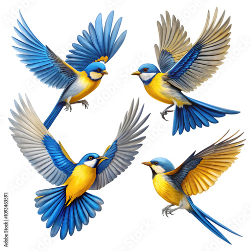 set of blue and white birds