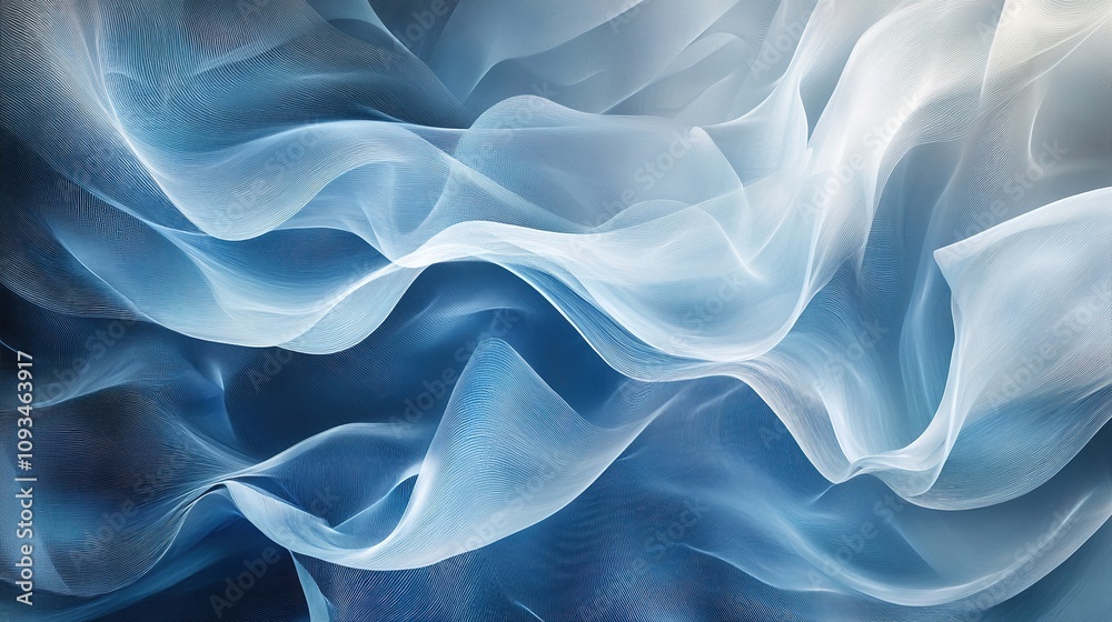 Fototapeta premium Ethereal blue fabric waves, abstract softness, flowing texture