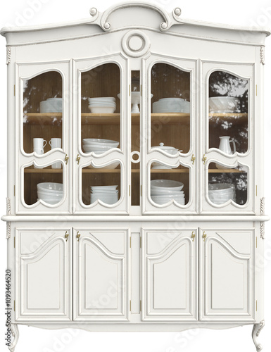 фотографія Classic style display cabinet with ceramic dishes for stylish interiors