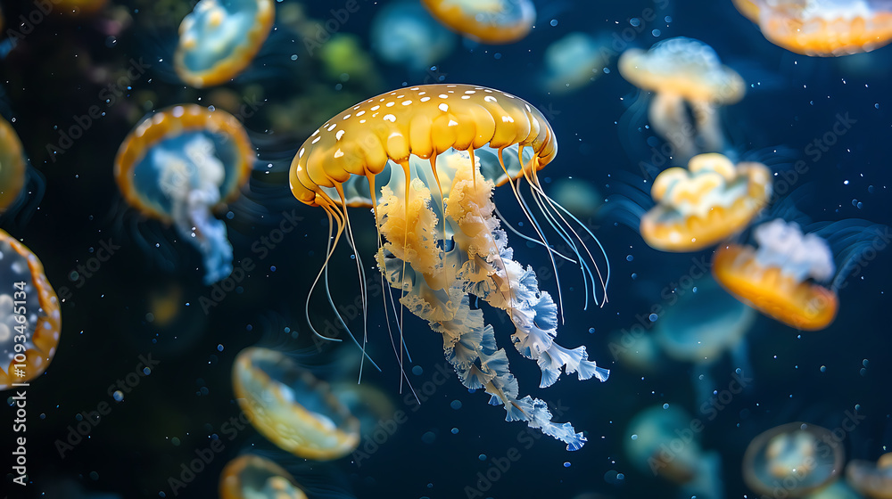 underwater wildlife, life-like jellyfish underwater underwater wildlife, life-like jellyfish underwater