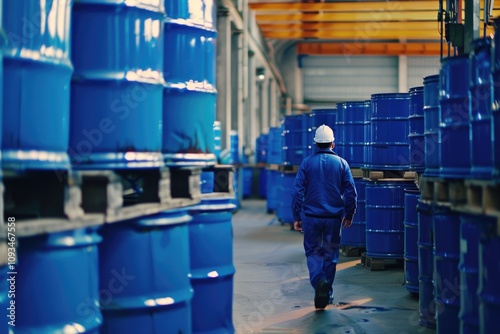 Obraz na płótnie Male worker inspection record for oil stock barrels in industry. w salonie