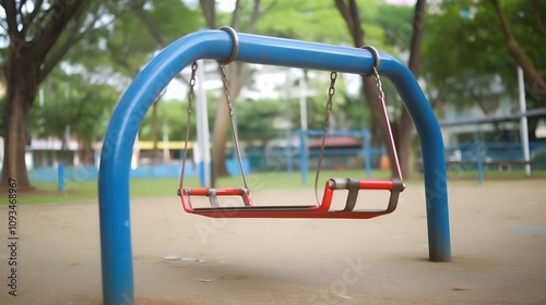 Empty Childrens Swing Set In Park Setting