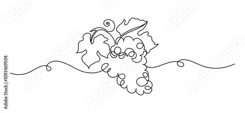 Grape in one continuous line drawing. Minimalist organic and vegan food symbol in simple linear style. Editable stroke. Doodle Vector illustration