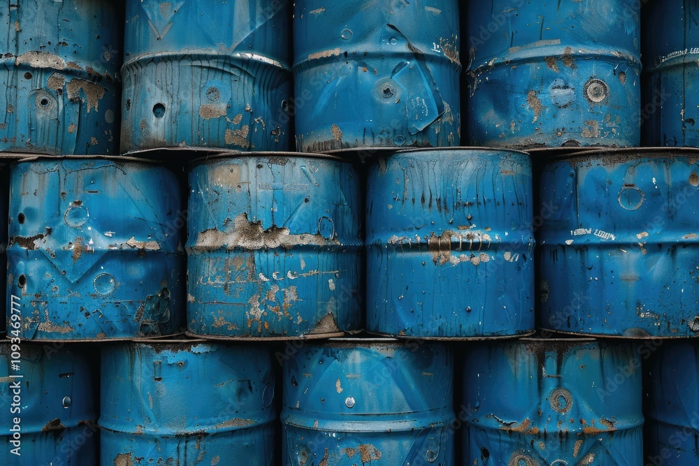 Vertical stack of oil barrels and chemical drums in industry. Vertical stack of oil barrels and chemical drums in industry.