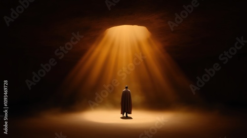 Biblical episode A man walking in the sand following God. Religious theme concept. photo