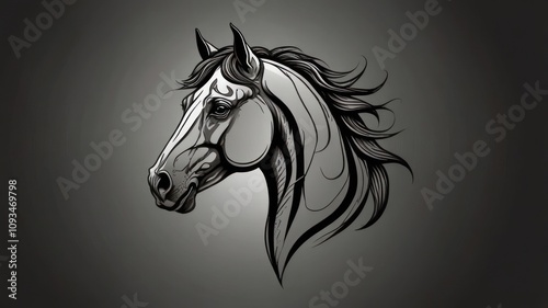 Monochrome horse head illustration. photo