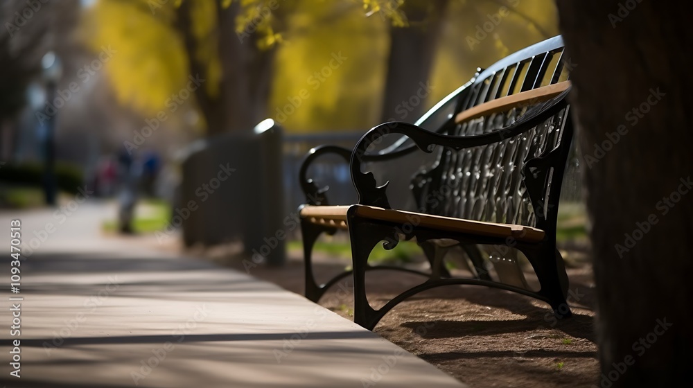 Black Metal Park Bench Under Autumn Trees Black Metal Park Bench Under Autumn Trees