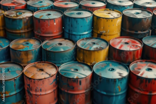 oil barrels or chemical drums stacked up oil barrels or chemical drums stacked up