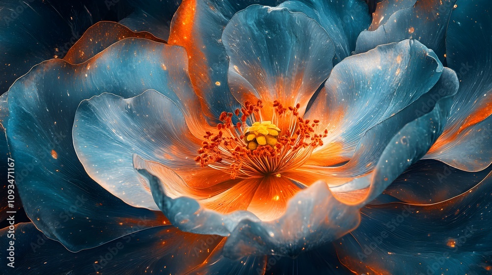 Obraz premium Abstract Transparent Blue and Orange Flower Art