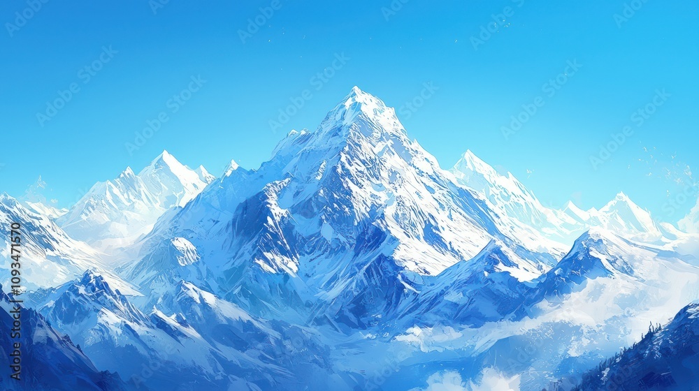 Snow-capped peaks under a bright, clear blue sky. Snow-capped peaks under a bright, clear blue sky.