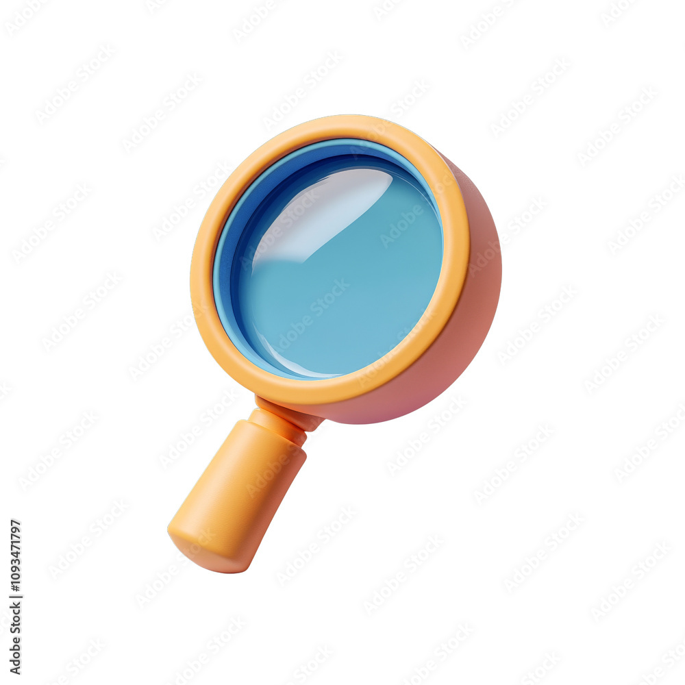 A three dimensional orange and blue magnifying glass A three dimensional orange and blue magnifying glass