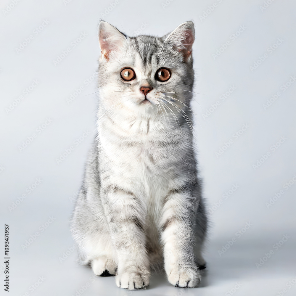 Cute Grey Kitten British Shorthair Cat Close-up Stock Photo with White Background Cute Grey Kitten British Shorthair Cat Close-up Stock Photo with White Background