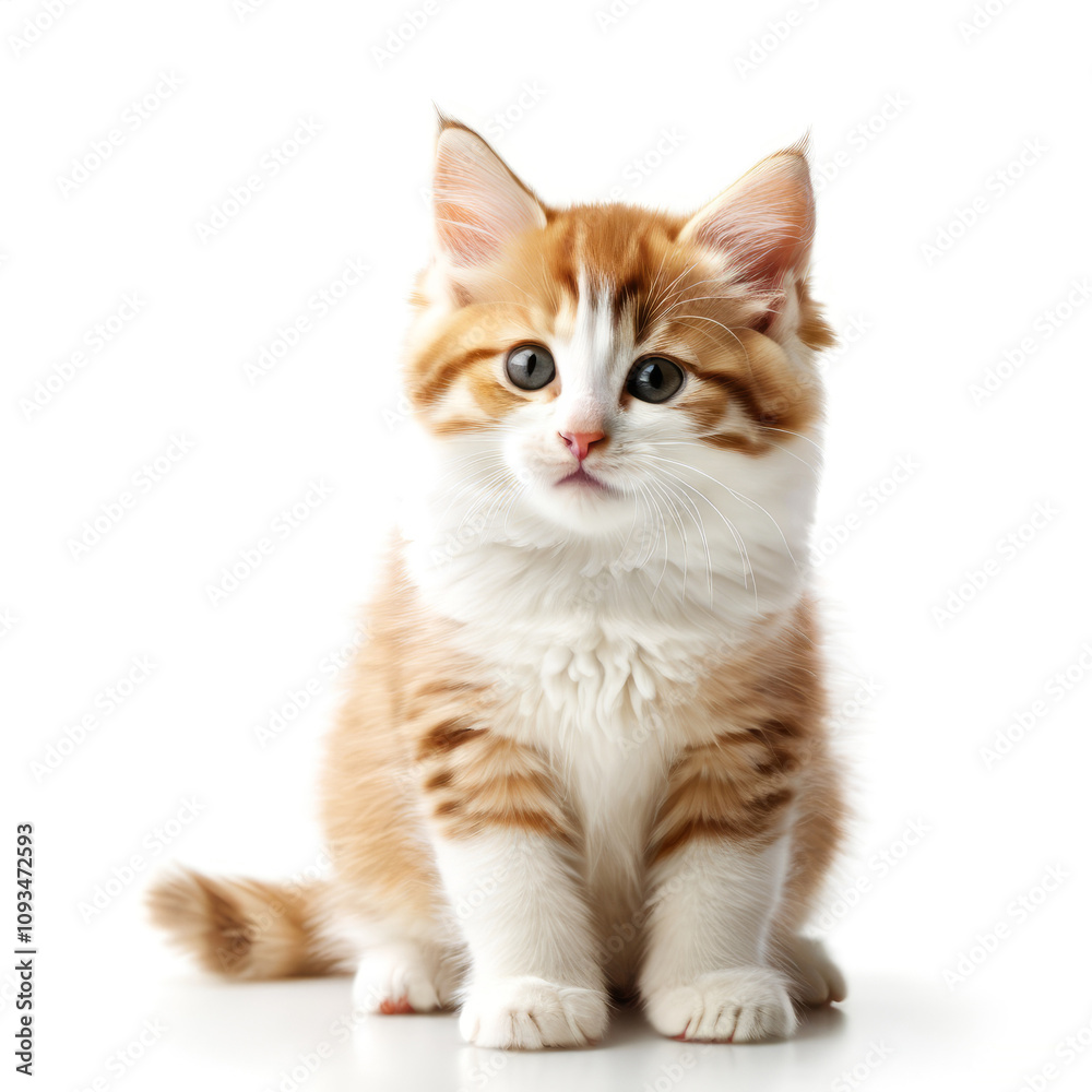 Cute Adorable Orange and White Kitten Cat with Transparent White Background Cute Adorable Orange and White Kitten Cat with Transparent White Background