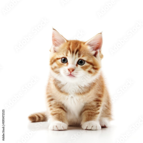 Cute Adorable Orange and White Kitten Cat with Transparent White Background