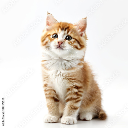 Cute Adorable Orange and White Kitten Cat with Transparent White Background