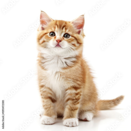 Cute Adorable Orange and White Kitten Cat with Transparent White Background