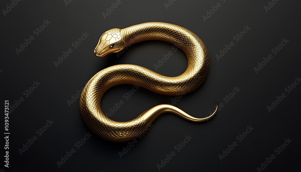 Fototapeta premium A stunning golden snake elegantly positioned against a dark background.