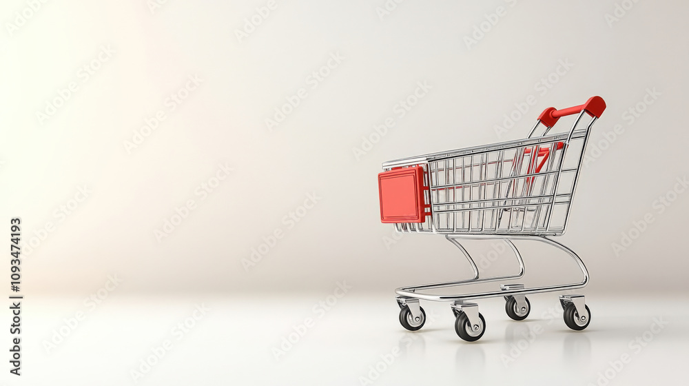 Illustration of a single shopping cart on a blank white background with ample copy space Illustration of a single shopping cart on a blank white background with ample copy space