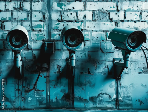 Distopic security cameras on a wall photo