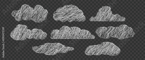 Hand drawn pencil drawing of clouds in pastel color. Children's sketch chalk drawing. 