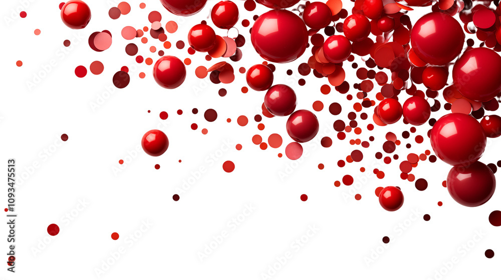 Red paper confetti bursts from the corner, spreading joy and excitement, isolated on transparent background.