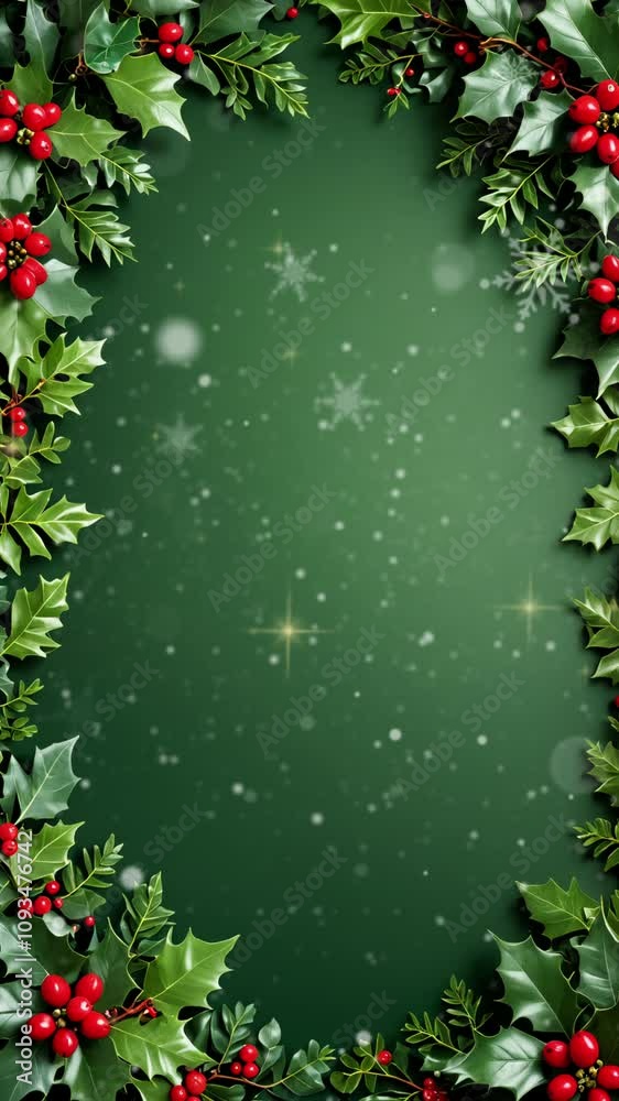 Vertical video Christmas background banner with blank space for text , snowfall , looping time-lapse , 4k ,christmas tree