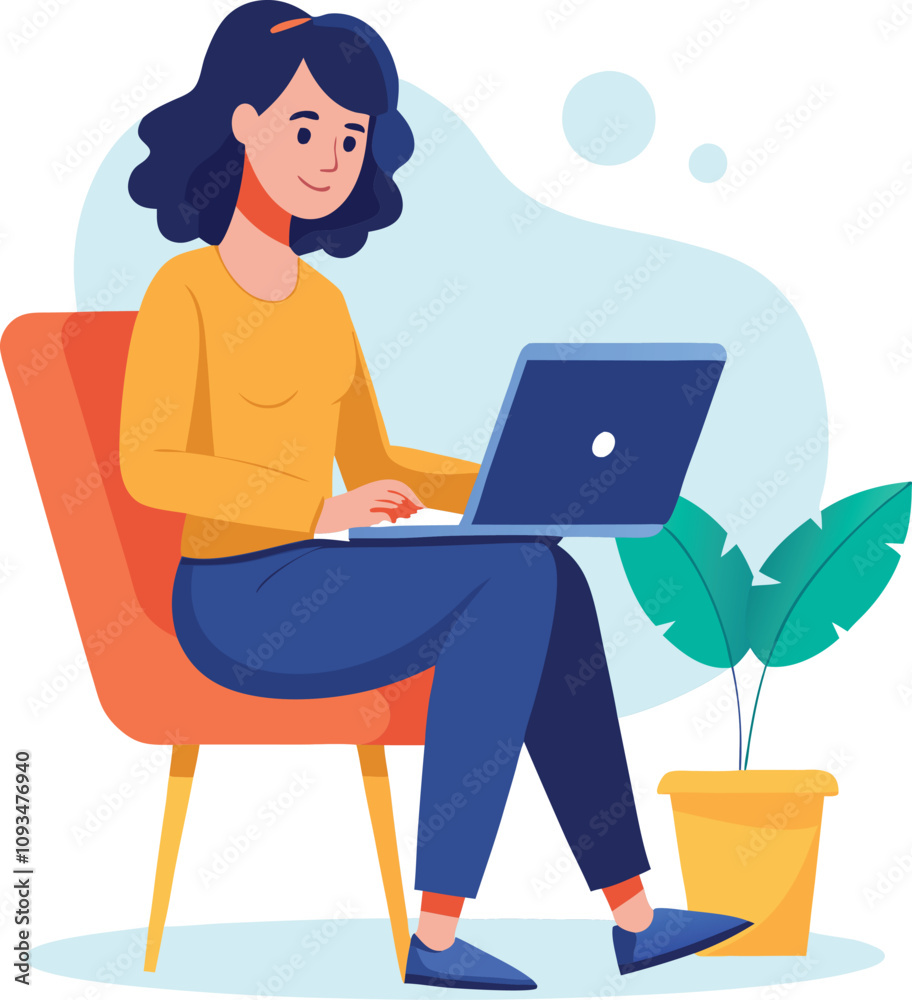 a girl is using his laptop vector a girl is using his laptop vector