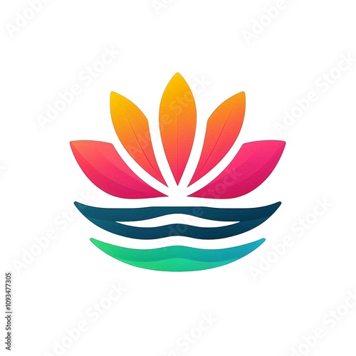 Simple, minimalist, and colorful logo of a lotus flower on a white background.