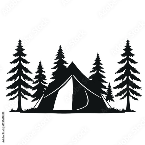 a black and white illustration of a camping tent.