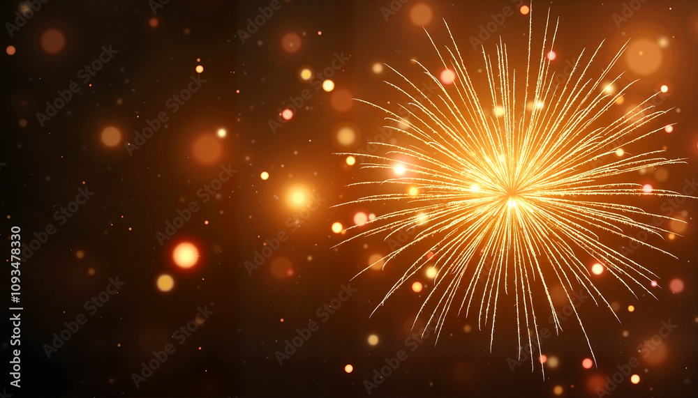 Golden fireworks display on a dark background with bokeh lights for festive celebration Golden fireworks display on a dark background with bokeh lights for festive celebration