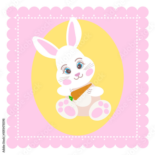 easter bunny card, rabbit and carrot, banny cute  servitte, napkin orange, pink table-napkin , doily kid