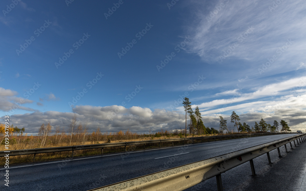 A long, empty road with a few trees in the background A long, empty road with a few trees in the background