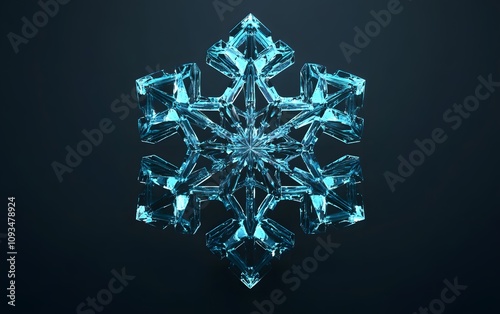 A detailed close-up of a snowflake, showcasing its intricate crystal structure