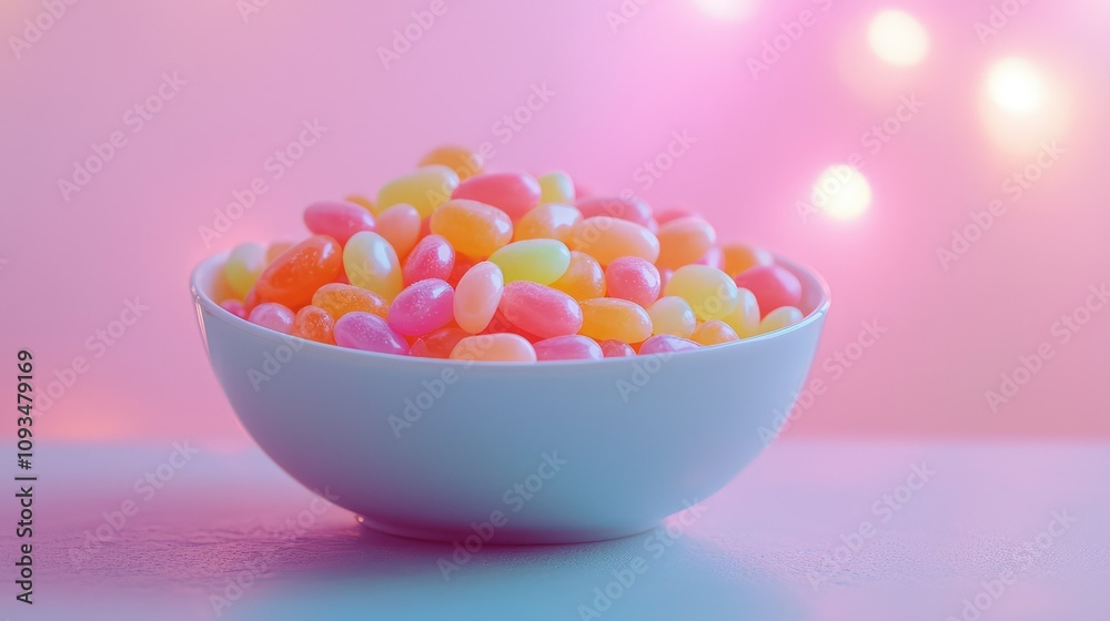 Colorful Jelly Beans in Bowl on Bright Background with Bokeh Lights, Perfect for Celebrations, Parties, and Sweet Treats, Vivid Candy Display for Photography Colorful Jelly Beans in Bowl on Bright Background with Bokeh Lights, Perfect for Celebrations, Parties, and Sweet Treats, Vivid Candy Display for Photography