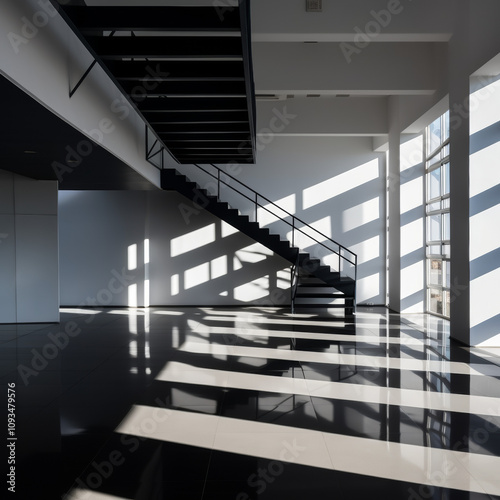 high contrast shadows in modern clean architectural space 