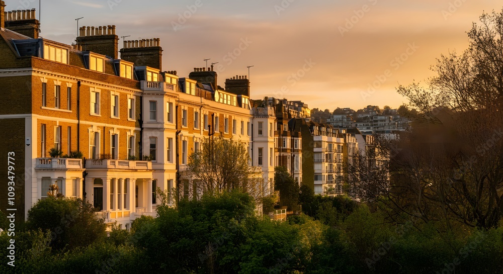 Naklejka premium An expensive luxurious row of Edwardian, Victorian and Georgian houses and other buildings