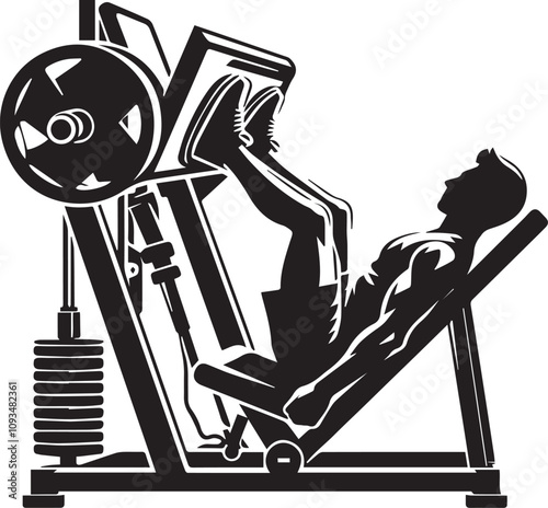 Silhouette illustration of Leg Press Machine white background