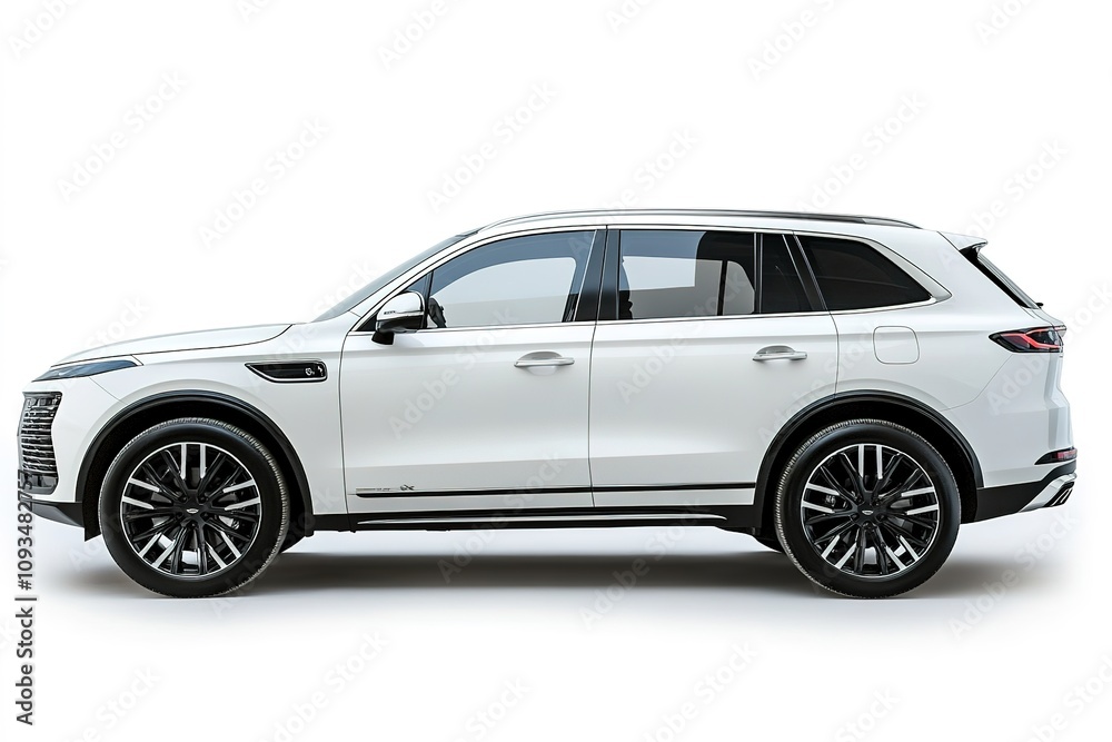 White modern SUV on isolated background, side view. White modern SUV on isolated background, side view.