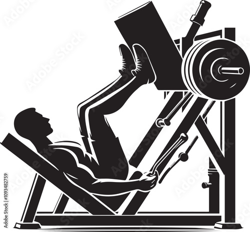 Silhouette illustration of Leg Press Machine white background