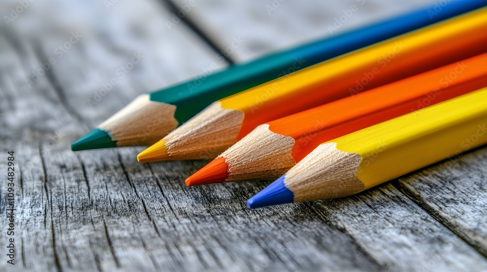 Set of colorful pencils, emphasizing art and school supplies Set of colorful pencils, emphasizing art and school supplies