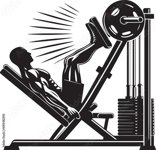 Silhouette illustration of Leg Press Machine white background