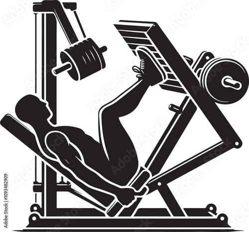 Silhouette illustration of Leg Press Machine white background